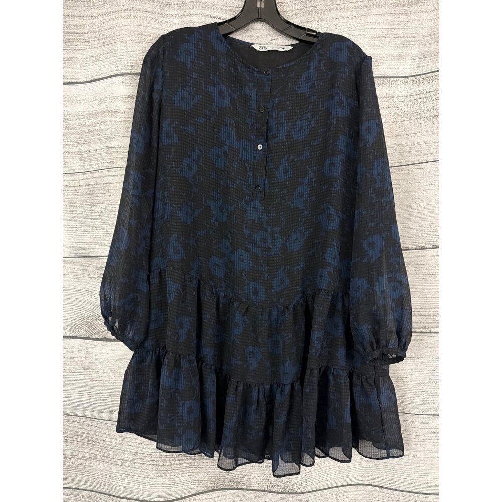 Zara Long Sleeve Tiered Floral Tunic Dress Size L